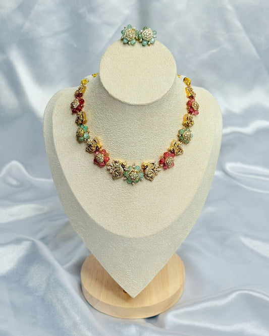 Premium Stone Flower Necklace Set | Code : 209