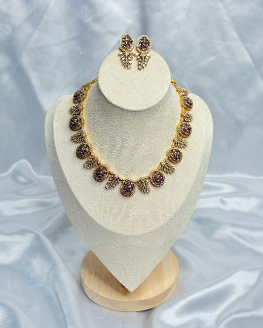 Gold Fusion Stone Necklace Set | Code : 210